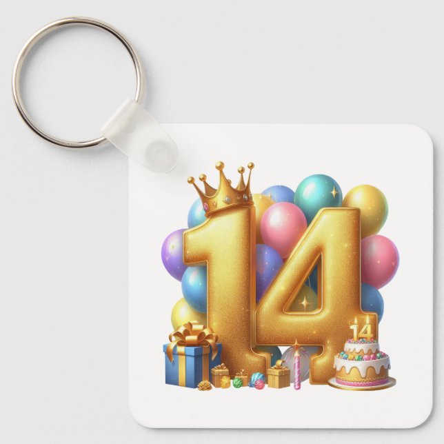Llavero Feliz cumpleaños dorado 14 (Anverso)
