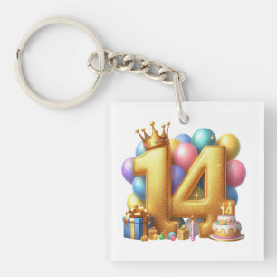 Llavero Feliz cumpleaños dorado 14