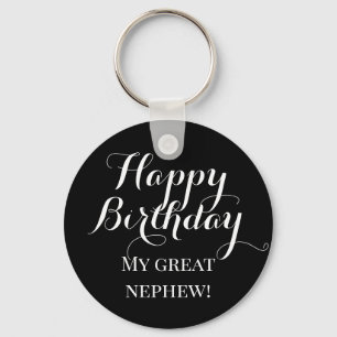 Llavero Feliz cumpleaños, gran sobrino negro y blanco