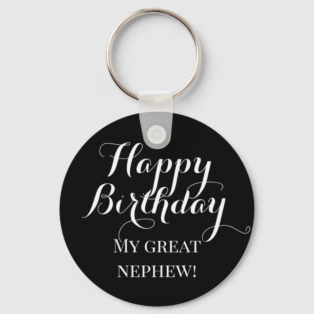 Llavero Feliz cumpleaños, gran sobrino negro y blanco (Anverso)