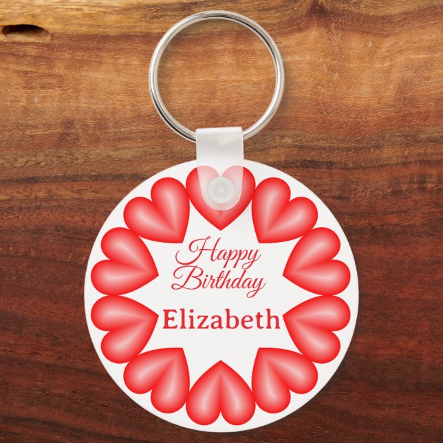 Llavero Feliz cumpleaños nombre personalizado rojo corazón (Reverso )