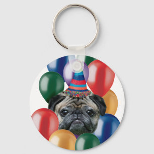 Llavero Feliz cumpleaños, perro Pug
