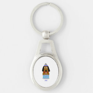 Llavero Feliz Cumpleaños Pup Oval Keychain Metalizado