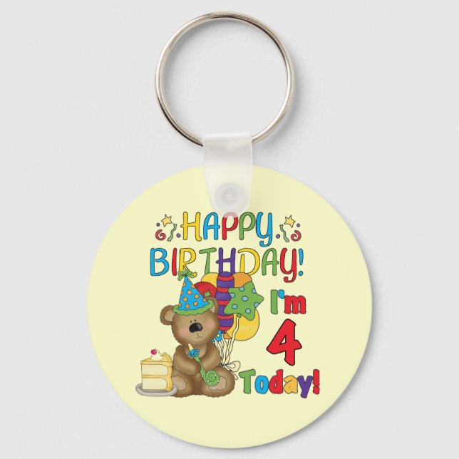 Llavero Feliz cumpleaños Teddy Bear 4ª camisetas y regalos (Anverso)