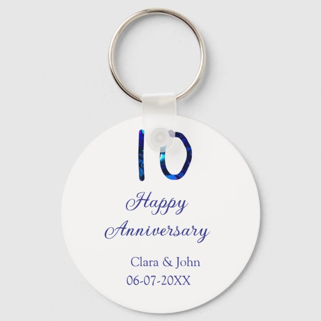 Llavero Feliz décimo aniversario purpurina azul añadir fec (Anverso)
