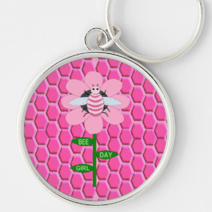 Llavero Feliz Día de la Abeja Chica Pink Birthday Bumblebe