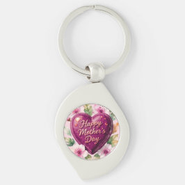 Llavero Feliz Día de la Madre Corazón Púrpura en Flor