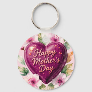 Llavero Feliz Día de la Madre Corazón Púrpura Flor