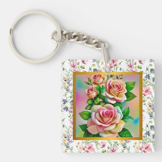 Llavero Feliz Día de la Madre Elegante Tarjeta de Rosa de  (Frente)