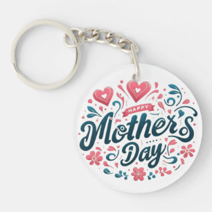 Llavero Feliz Día de la Madre - Floral Vibrante de Teal y