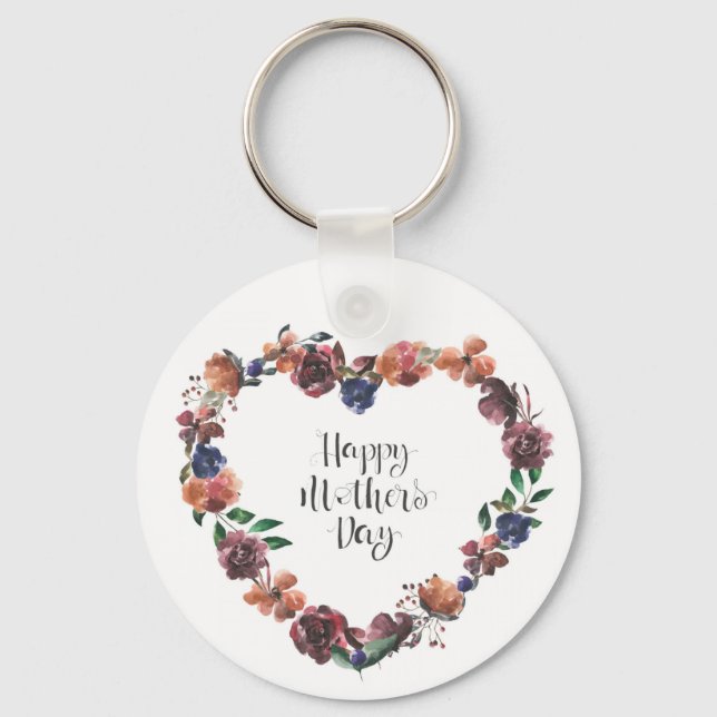 Llavero Feliz Día de la Madre Flores de Corazón (Anverso)