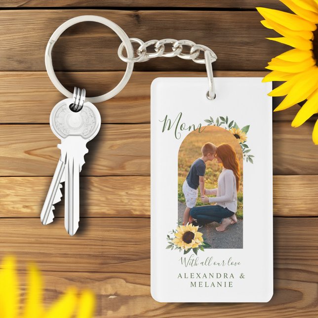 Llavero Feliz Día de la Madre Foto Arco Acuarela Girasol (Happy Mother's Day Photo Arch Watercolor Sunflower Keychain)