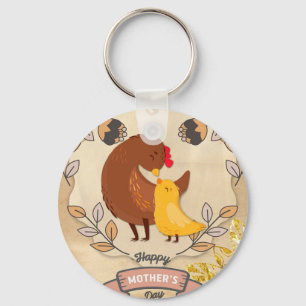 Llavero Feliz Día de la Madre, gallina divertida y chica
