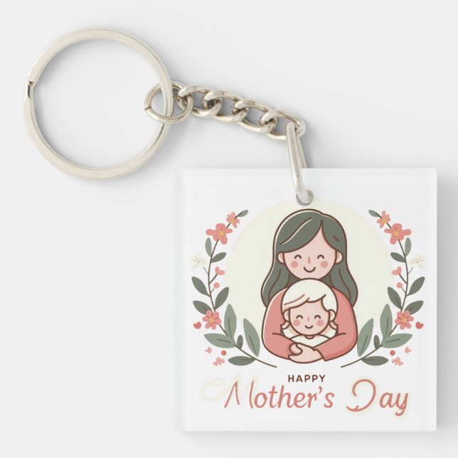 Llavero Feliz Día de la Madre - Keychain floral de abrazo  (Frente)
