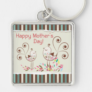 Llavero Feliz Día de la Madre, pájaros adorables en franja