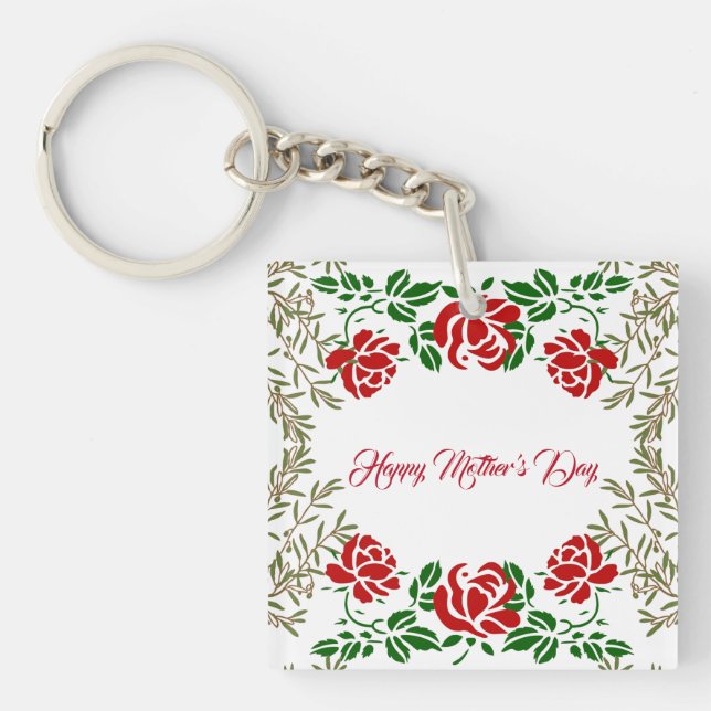 Llavero Feliz Día de la Madre Rojo Rose Floral Greeneratio (Frente)