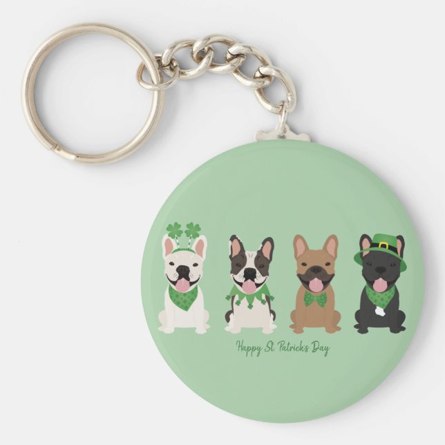 Llavero Feliz día de San Patricio Bulldogs Franceses (Frente)