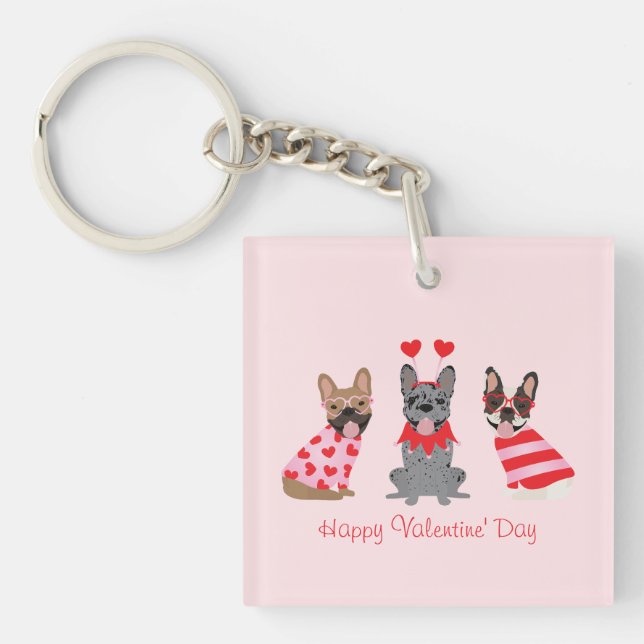 Llavero Feliz Día de San Valentín Bulldoges franceses (Frente)