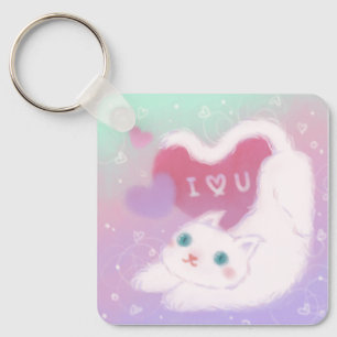Llavero Feliz día de San Valentín con gato blanco esponjos