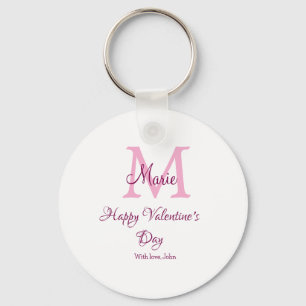 Llavero Feliz día de San Valentín monograma nombre rosa am