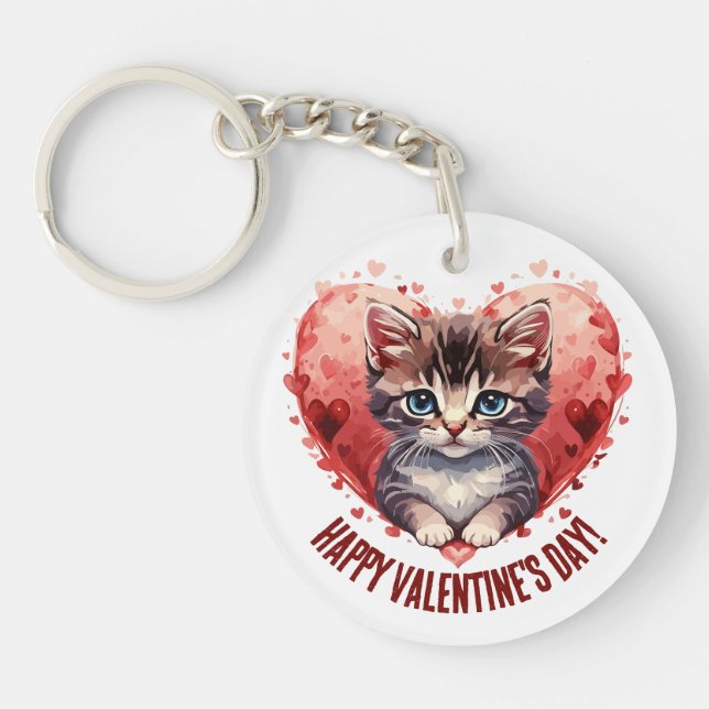 Llavero Feliz Día de San Valentín pequeño gatito con coraz (Frente)