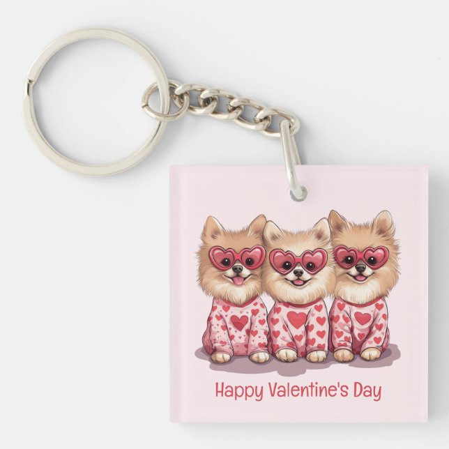 Llavero Feliz Día de San Valentín Perros Pomeranos (Frente)