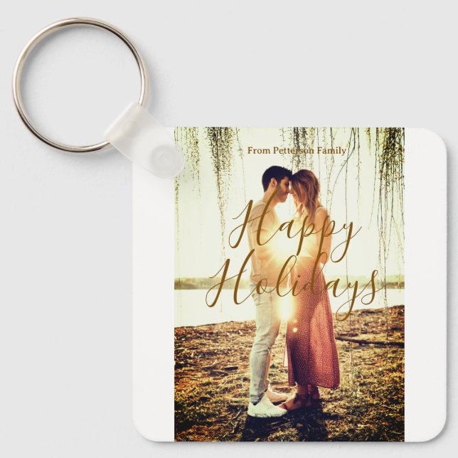 Llavero Feliz feriados marrón agregar pareja de fotos fech (Anverso)