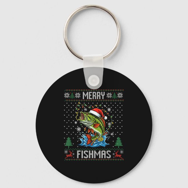 Llavero Feliz Fishmas B Pesca De Navidad Suéter Feo (Anverso)