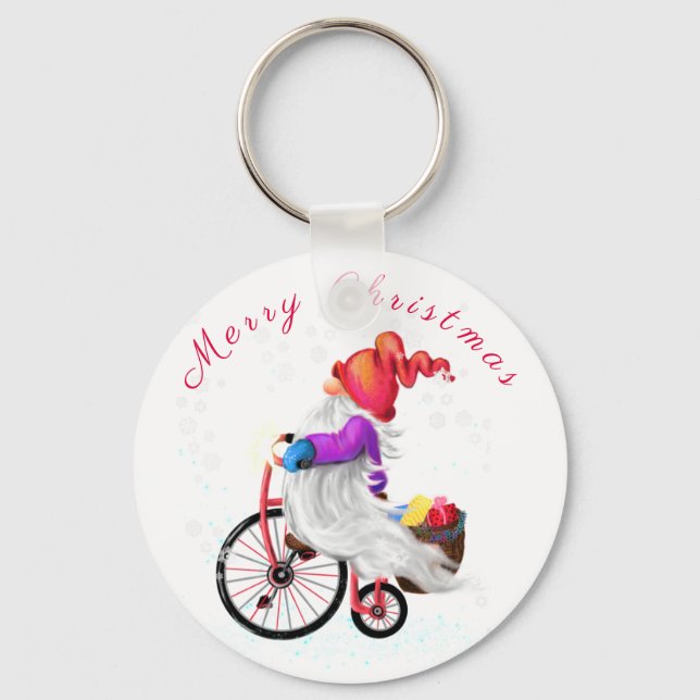 Llavero Feliz Gnome navideño con la llave de la bicicleta  (Anverso)