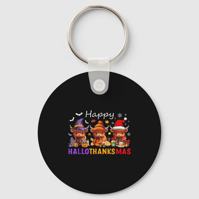 Llavero Feliz Hallothanksmas Highland Cow Halloween Merry (Anverso)