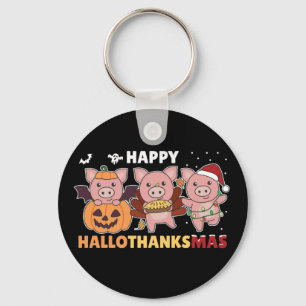 Llavero Feliz Hallothanksmas Navidades de cerdos Keychain