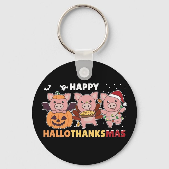 Llavero Feliz Hallothanksmas Navidades de cerdos Keychain (Anverso)