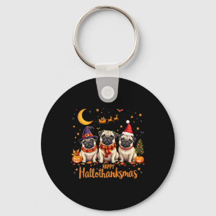 Llavero Feliz Hallothanksmas Pug Dogs Halloween Thanksgivi