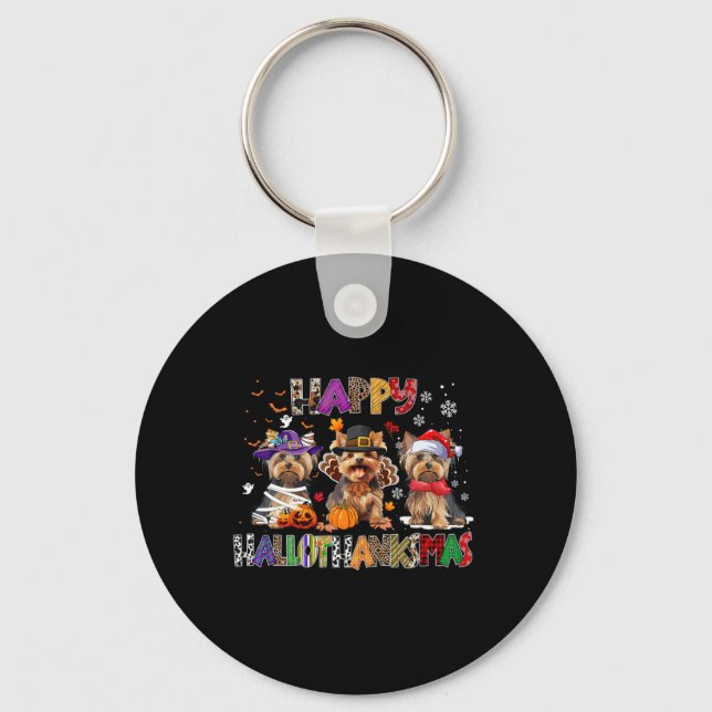 Llavero Feliz Hallothanksmas Yorkshire Dog Lover Halloween (Anverso)