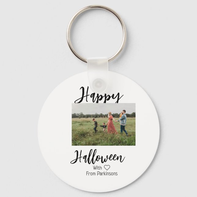 Llavero Feliz Halloween agregar nombre de familia foto sim (Anverso)