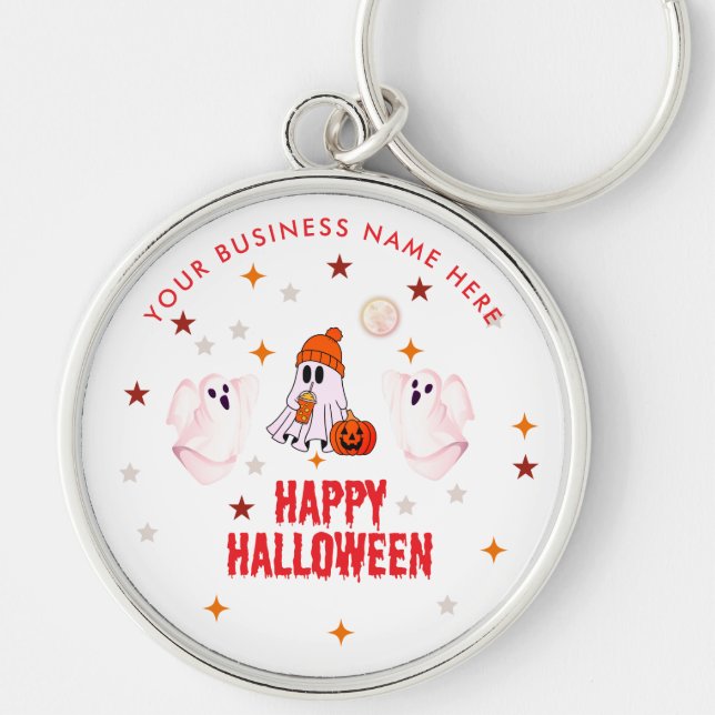 Llavero Feliz Halloween Fantasma Lindo & Personalizable (Frente)