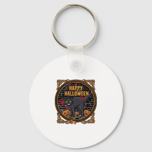 Llavero Feliz Halloween Gato Negro Calabazas Huesos_1