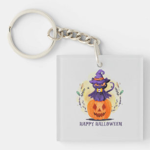 Llavero Feliz Halloween - Gato negro de brujas