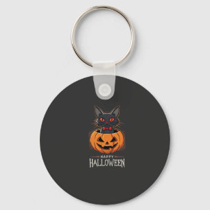 Llavero Feliz Halloween Gato Negro Diseño de Calabaza_1