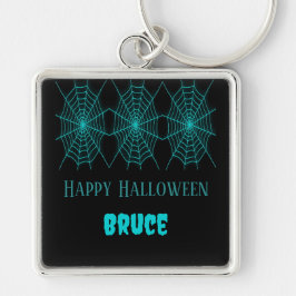 Llavero Feliz Halloween neurona azul spiderweb negro