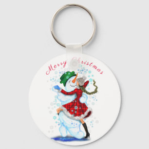 Llavero Feliz hombre de nieve y Chica Fiesta de Navidades 