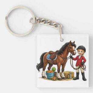 Llavero Feliz Joven Jinete Con Hermoso Caballo Dibujo T-Sh