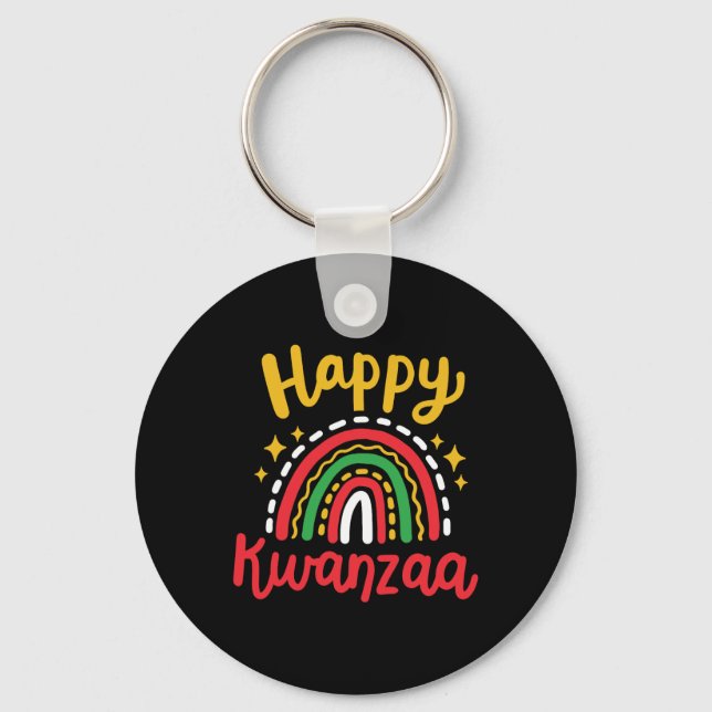 Llavero Feliz Kwanzaa Retro Groovy Rainbow African America (Anverso)