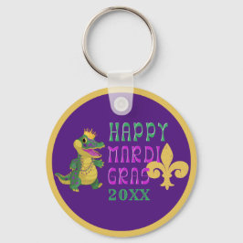 Llavero Feliz Mardi Gras Gator King Keychain
