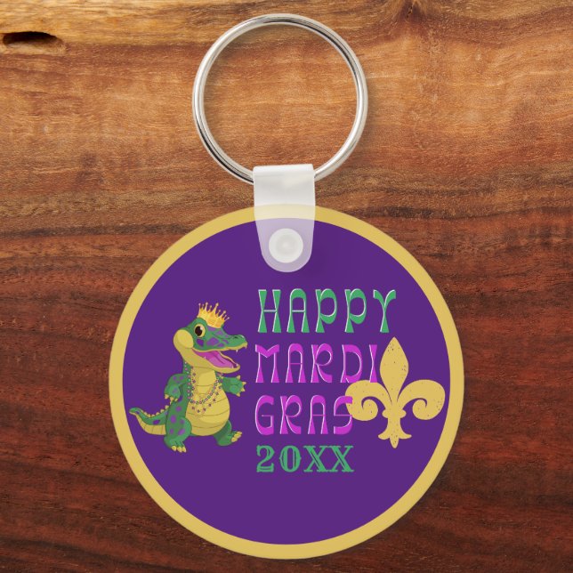 Llavero Feliz Mardi Gras Gator King Keychain (Anverso)