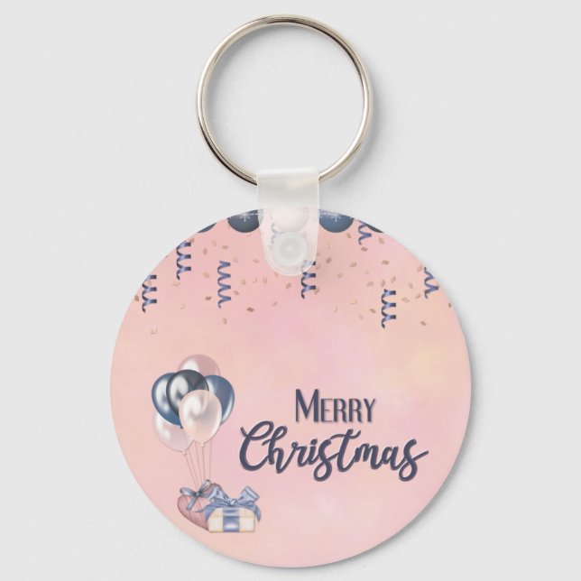 Llavero Feliz mensaje navideño baubles, regalos y globos (Anverso)