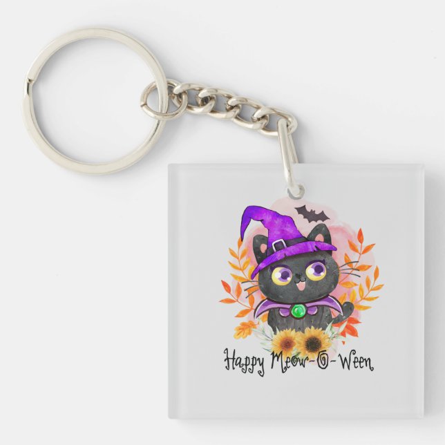 Llavero Feliz Meow-o-ween-Black Witch Cat (Frente)