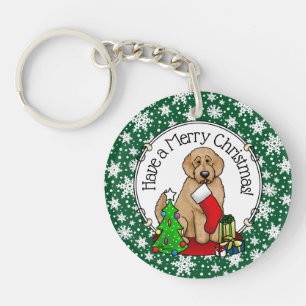 Llavero Feliz Navidad 2 Goldendoodle (rojo dorado) Cute