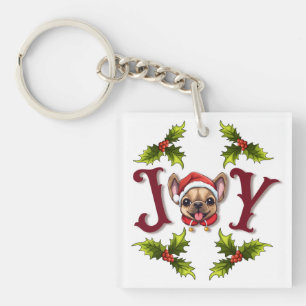 Llavero Feliz Navidad Alegría lindo Bulldog francés holly