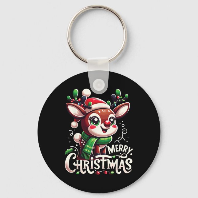 Llavero Feliz Navidad Árbol de renos ilumina familia de Na (Anverso)